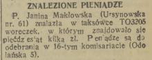 Znalezione pieniądze, 1938