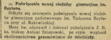 Poświęcenie siedziby gimnazjum Reytana. 1938