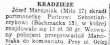 Kradzieże, 1938