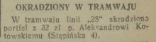 Okradziony w tramwaju, 1938
