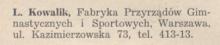 Fabryka Przyrządów Gimnastycznych, 1938