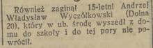 Zaginął, 1938
