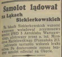 Samolot na łąkach, 1939