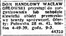 Dom Handlowy Wacław Orłowski, 1941