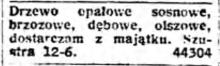 Drzewo opałowe z majątku, 1941