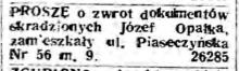 Proszę o zwrot dokumentów, 1943