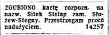 Zgubiono kartę, 1944