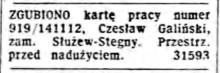 Zgubiono kartę, 1944